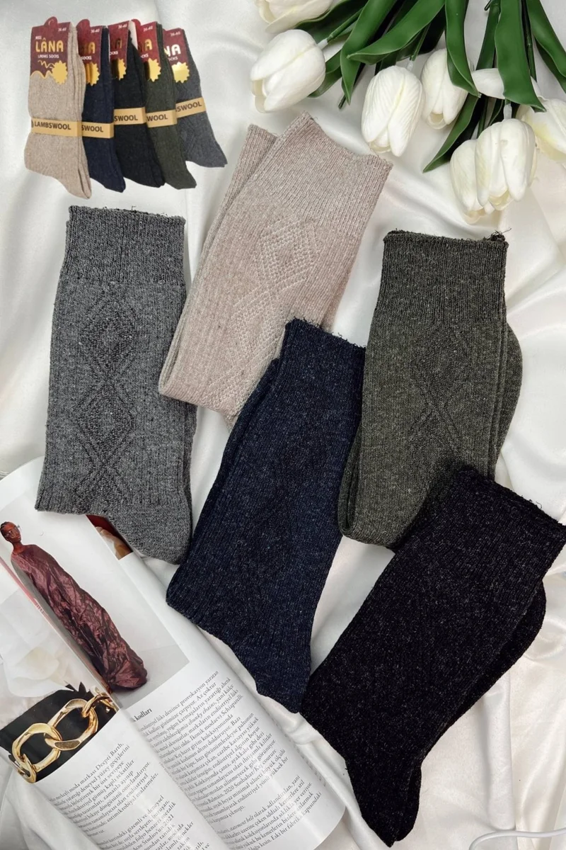 Kral Socks Kral Women's Socks 5 Pairs Winter Wool Socks Lambswool (Special Lamb Wool) With Thermal Features for Women