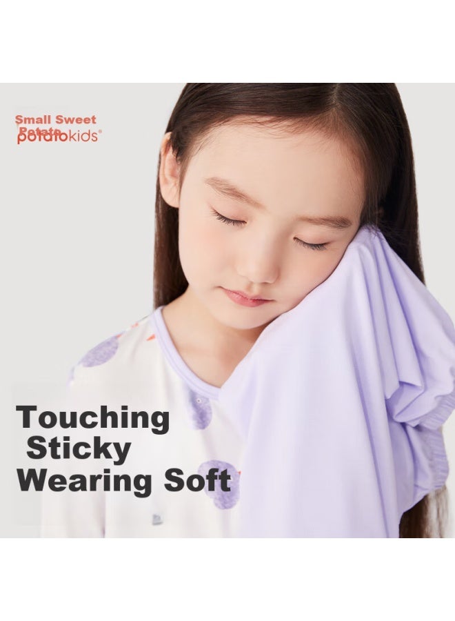 Potatokids Modal Girls' Summer Thin Seven-point Short-sleeved Children's Home Air-conditioning Clothes 130 - Image 1