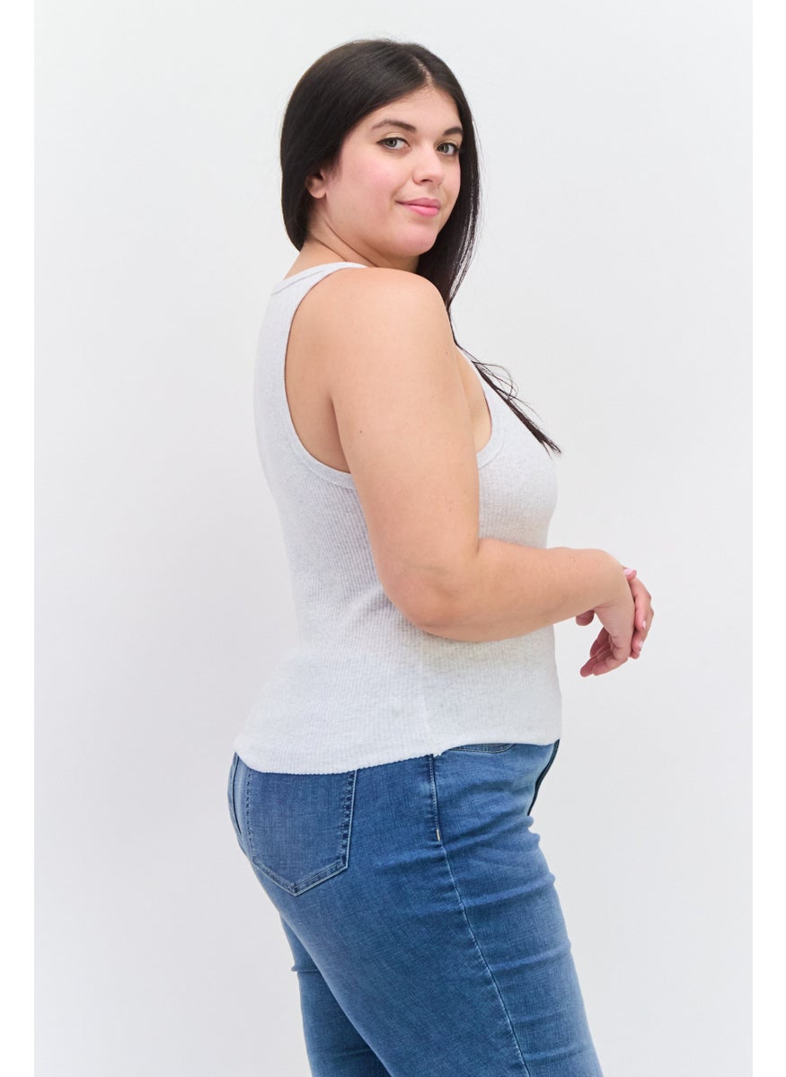 Cotton On Women Plus Size Crew Neck Sleeveless Heather Tank Top, Grey  - Image 4