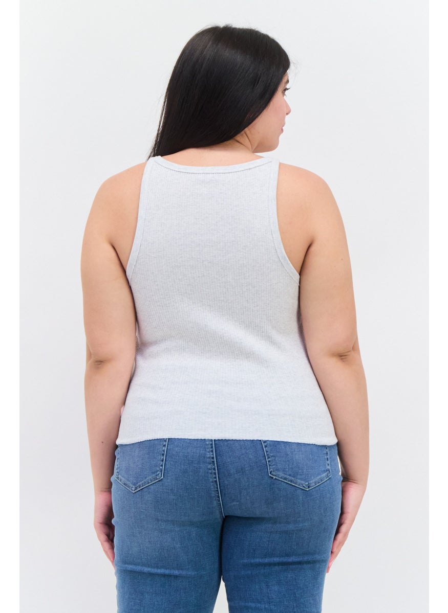 Cotton On Women Plus Size Crew Neck Sleeveless Heather Tank Top, Grey  - Image 2
