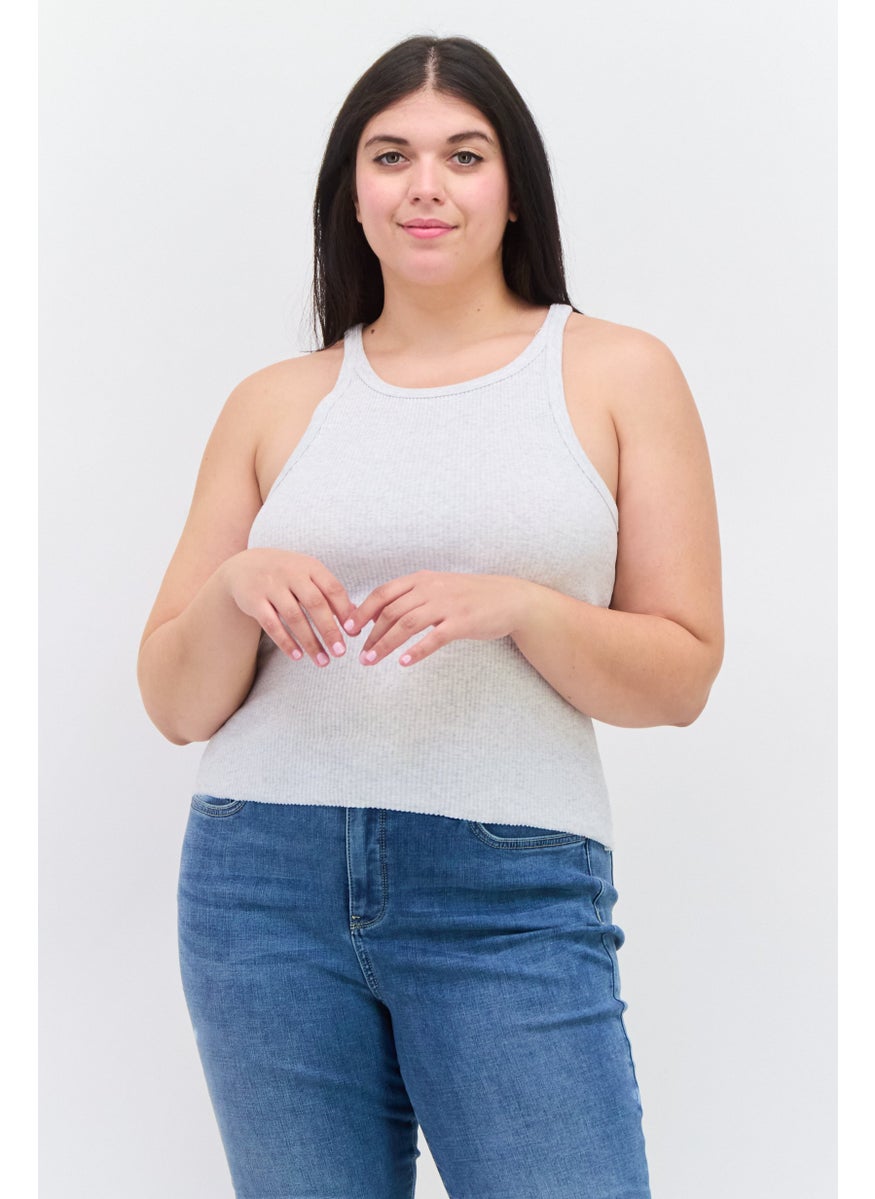 Cotton On Women Plus Size Crew Neck Sleeveless Heather Tank Top, Grey  - Image 1