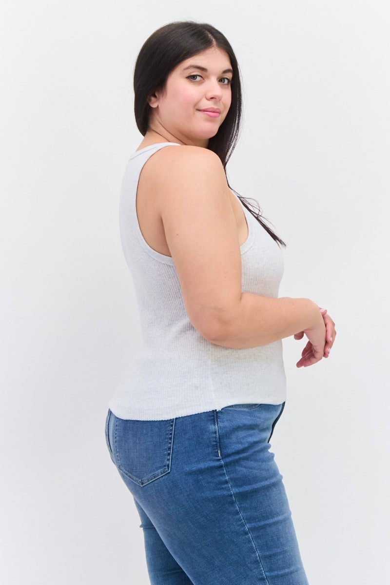 Cotton On Women Plus Size Crew Neck Sleeveless Heather Tank Top, Grey - Image 4