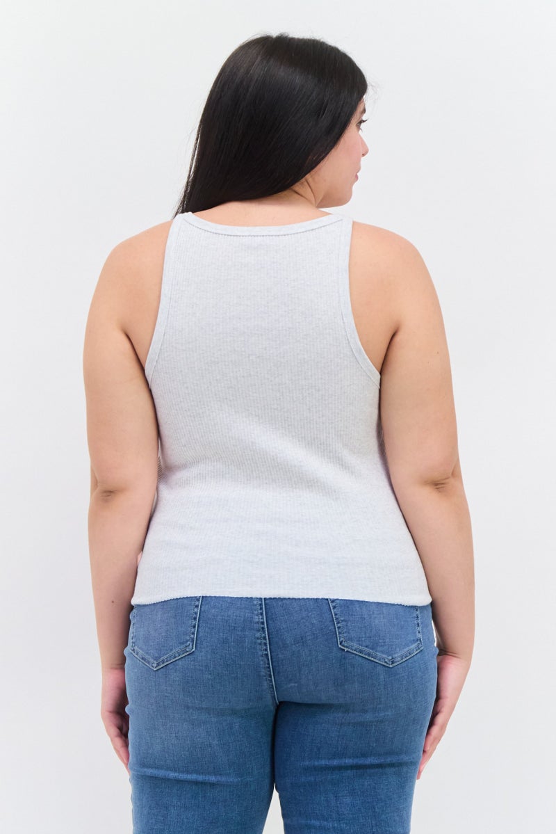 Cotton On Women Plus Size Crew Neck Sleeveless Heather Tank Top, Grey - Image 2