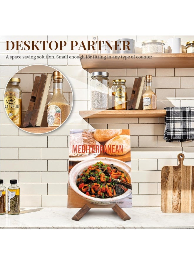 حامل كتاب طبخ للمطبخ، حامل كتاب وصفات لطاولة المطبخ، حامل كتاب طبخ خشبي، حامل كتاب طبخ ريفي - بني ريفي - Image 4