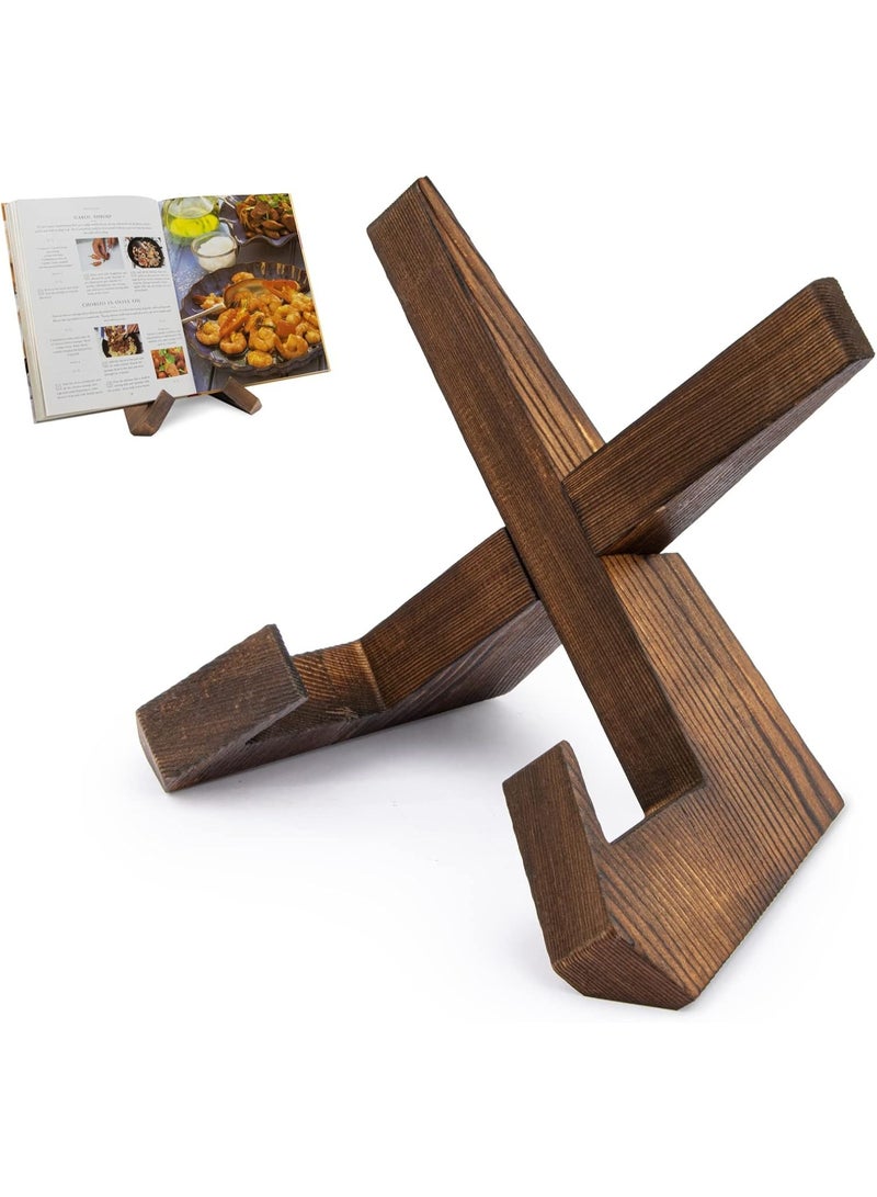 حامل كتاب طبخ للمطبخ، حامل كتاب وصفات لطاولة المطبخ، حامل كتاب طبخ خشبي، حامل كتاب طبخ ريفي - بني ريفي - Image 1