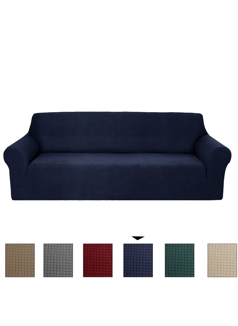 Fabienne High Stretch 2-Seater Sofa Cover Soft Brushed Fabric Couch Cover Exquisitely Full Coverage Furniture Protector Slipcover Two Seater Fits on Standard and Recliner Sofa 145-178cm Size Navy  - Image 4