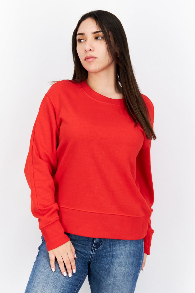 ESPRIT Women Crew Neck Long Sleeve Plain Sweatshirt, Red - Image 1