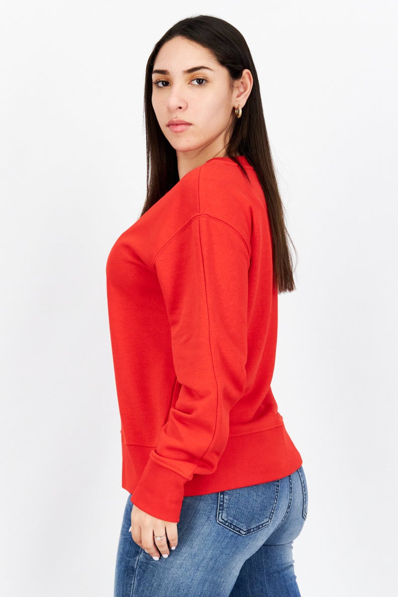 ESPRIT Women Crew Neck Long Sleeve Plain Sweatshirt, Red - Image 3