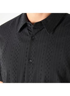 Iconic Iconic Textured Shirt with Spread Collar and Short Sleeves  - Image 4