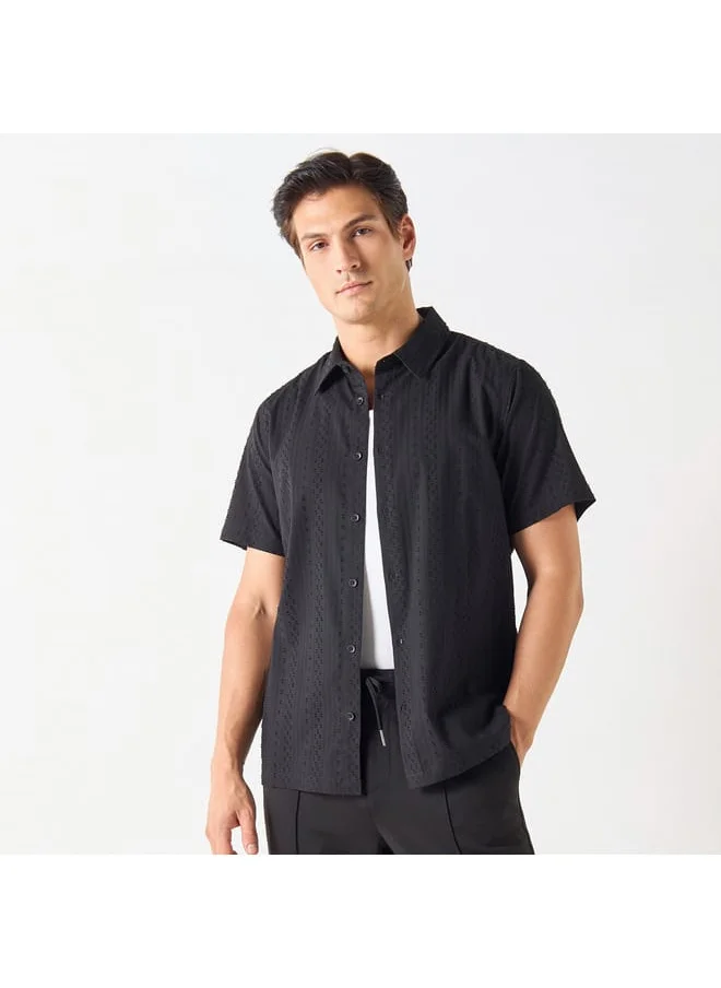 Iconic Iconic Textured Shirt with Spread Collar and Short Sleeves