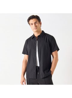Iconic Iconic Textured Shirt with Spread Collar and Short Sleeves  - Image 1