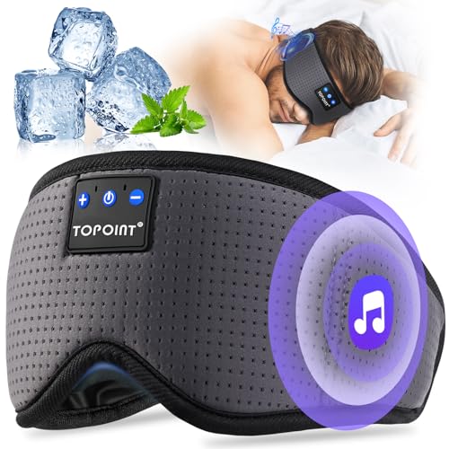 TOPOINT Sleep Mask with Bluetooth Headphones, Breathable Silk Eye Mask for Sleeping Men Women, Bluetooth Sleep Mask Blackout with Speakers, Microphone Handsfree, USB C for Travel Meditation Gifts - Image 1