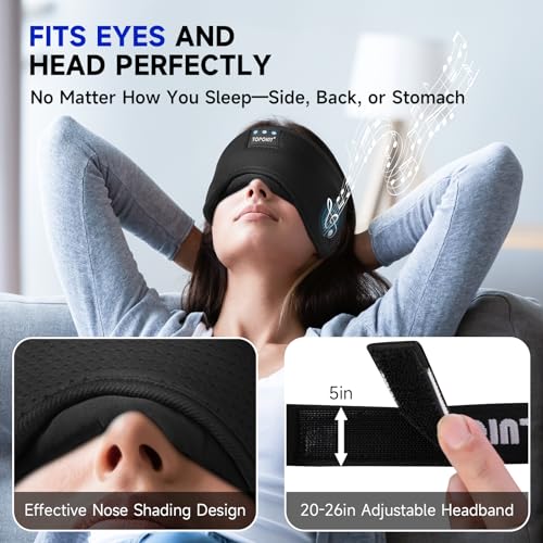 TOPOINT Sleep Mask with Bluetooth Headphones, Breathable Silk Eye Mask for Sleeping Men Women, Bluetooth Sleep Mask Blackout with Speakers, Microphone Handsfree, USB C for Travel Meditation Gifts - Image 3