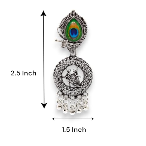 Elleva Oxidised Peacock Jhumka Earrings for Women | Small Radha Krishna Earring for Girls Silver Traditional Fashion Jewellery Earrings Studs for Gift (Pack of 1) - Image 4