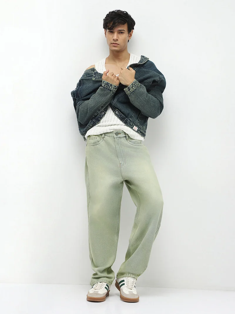 Urbano Fashion  Urbano Fashion Men's Ice Grey Loose Baggy Fit Heavy Washed Jeans Non-Stretchable for Men | Best Price UAE
