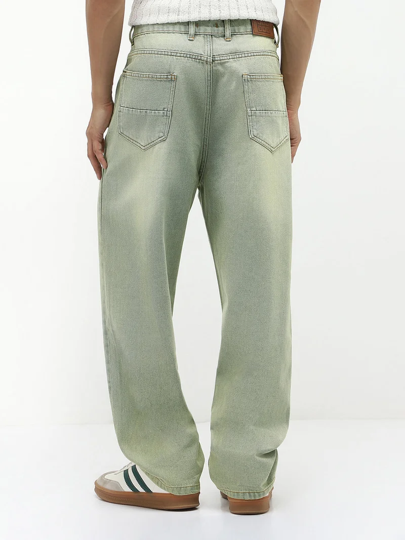 Urbano Fashion  Urbano Fashion Men's Ice Grey Loose Baggy Fit Heavy Washed Jeans Non-Stretchable for Men | Best Price UAE