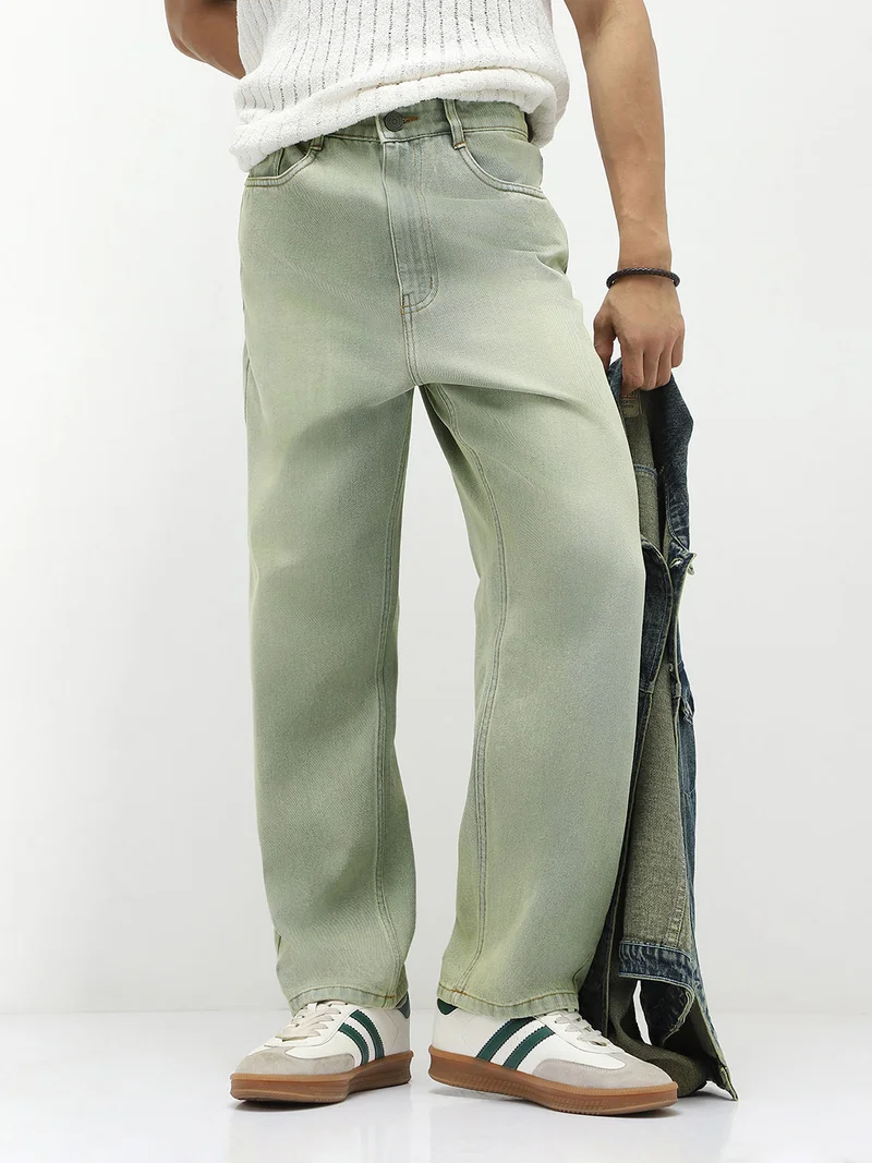 Urbano Fashion Men's Ice Grey Loose Baggy Fit Heavy Washed Jeans Non-Stretchable