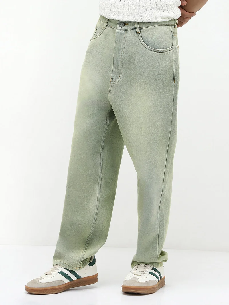 Urbano Fashion  Urbano Fashion Men's Ice Grey Loose Baggy Fit Heavy Washed Jeans Non-Stretchable for Men | Best Price UAE