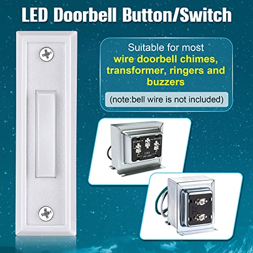 Saillong 1 Piece Lighted Doorbell Button, Wall Mounted Garage Door Opener Switch with LED Light Compatible with Most Wire Doorbell Chimes, Transformer, Ringers, Buzzers (White,White Light) - Image 3
