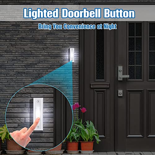 Saillong 1 Piece Lighted Doorbell Button, Wall Mounted Garage Door Opener Switch with LED Light Compatible with Most Wire Doorbell Chimes, Transformer, Ringers, Buzzers (White,White Light) - Image 4