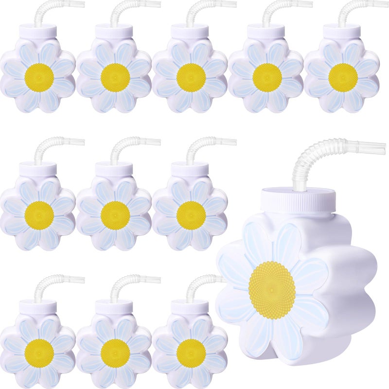 Domensi 12 Pcs 10oz Daisy Flower Cups with Lids and Straws for Birthday Themed Party Wedding Baby Shower Party Decorations Supplies - Image 2