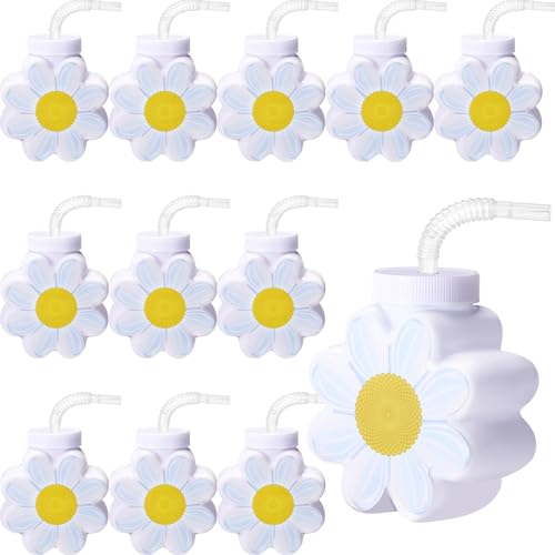Domensi 12 Pcs 10oz Daisy Flower Cups with Lids and Straws for Birthday Themed Party Wedding Baby Shower Party Decorations Supplies - Image 1