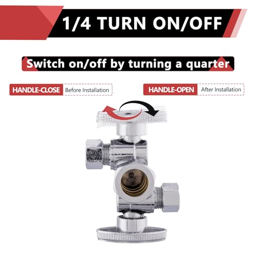 EFIELD (Pack of 2) EFIELD 1/4-Turn Dual Compression Outlet Angle Stop Valve with 2 Shut Off Valve/Handles, 1/2" NOM (5/8" OD) x (3/8 inch x 1/4 inch) Chrome For Faucet Toilet Valve,(VALVE138) - Image 3