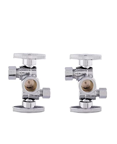 EFIELD (Pack of 2) EFIELD 1/4-Turn Dual Compression Outlet Angle Stop Valve with 2 Shut Off Valve/Handles, 1/2" NOM (5/8" OD) x (3/8 inch x 1/4 inch) Chrome For Faucet Toilet Valve,(VALVE138) - Image 1