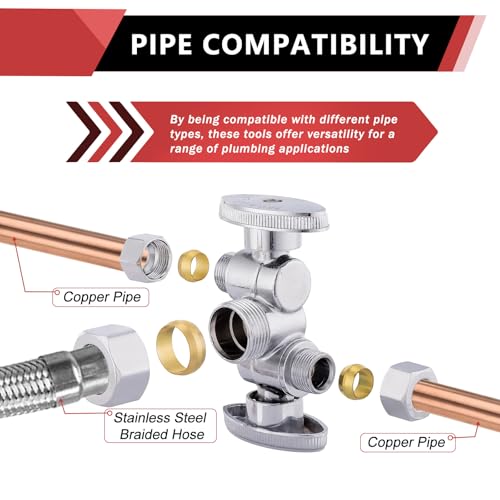 EFIELD (Pack of 2) EFIELD 1/4-Turn Dual Compression Outlet Angle Stop Valve with 2 Shut Off Valve/Handles, 1/2" NOM (5/8" OD) x (3/8 inch x 1/4 inch) Chrome For Faucet Toilet Valve,(VALVE138) - Image 4