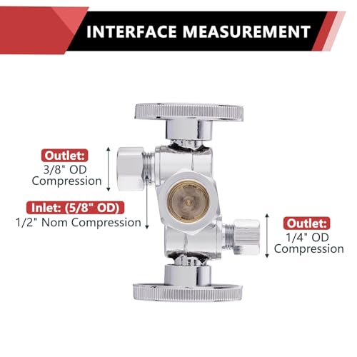 EFIELD (Pack of 2) EFIELD 1/4-Turn Dual Compression Outlet Angle Stop Valve with 2 Shut Off Valve/Handles, 1/2" NOM (5/8" OD) x (3/8 inch x 1/4 inch) Chrome For Faucet Toilet Valve,(VALVE138) - Image 2