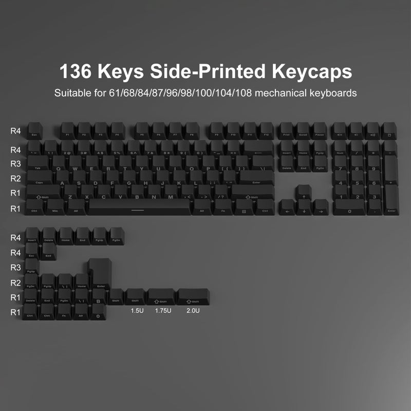 SDYZ أغطية مفاتيح XVX PBT - مجموعة أغطية مفاتيح مطبوعة من الجانب، أغطية مفاتيح مزدوجة الطباعة تتألق، أغطية مفاتيح سوداء بملف OEM 136 مفتاح، أغطية مفاتيح بأسلوب بسيط للوحة مفاتيح ميكانيكية - Image 5