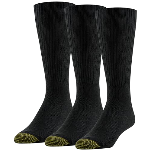 GOLDTOE Men's Fluffies Casual Crew Socks, Black (3-Pairs), Large - Image 1