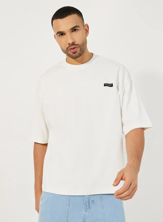 Styli Label Detail Round Neck Boxy T-Shirt