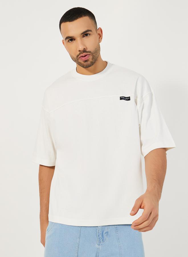 Styli Label Detail Round Neck Boxy T-Shirt - Image 1