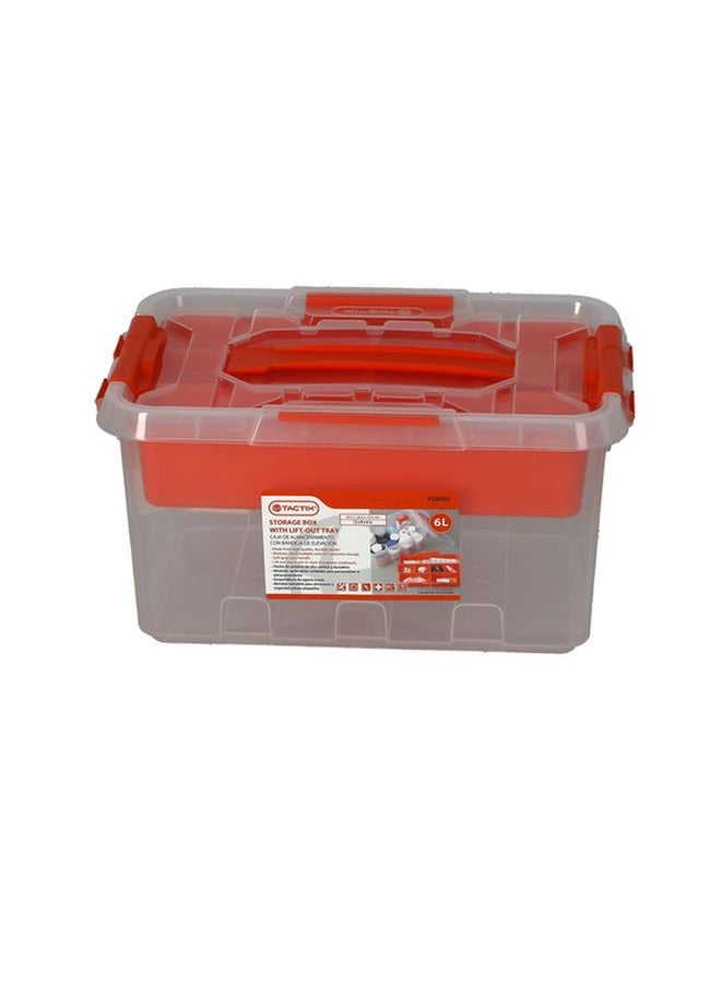 Tactix Storage Box with Lift-Out Tray Clear and Red 6 Liter  - Image 1