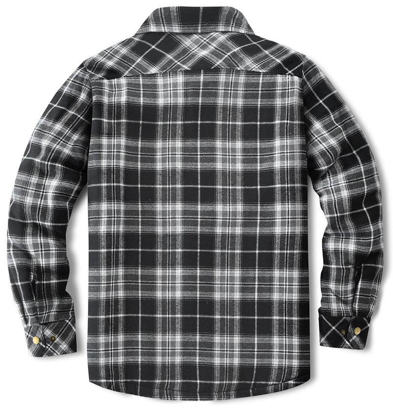Puwasa Men's Sherpa Lined Cotton Flannel Shirt Jacket Plaid Button Up Jacket Coat for Men with Pocket Black X-Large - Image 4