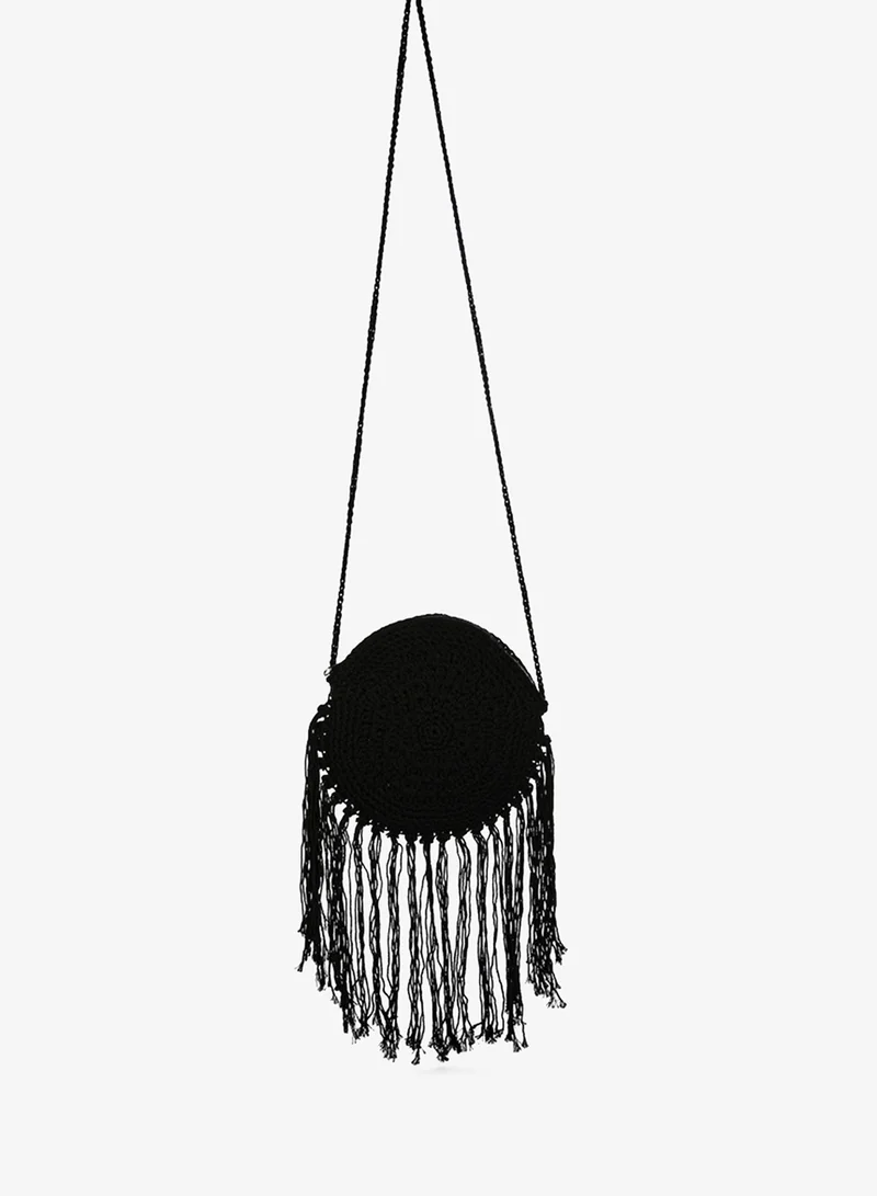 London Rag London Rag Dream Catcher Handmade Crochet Boho Round Bag in Black