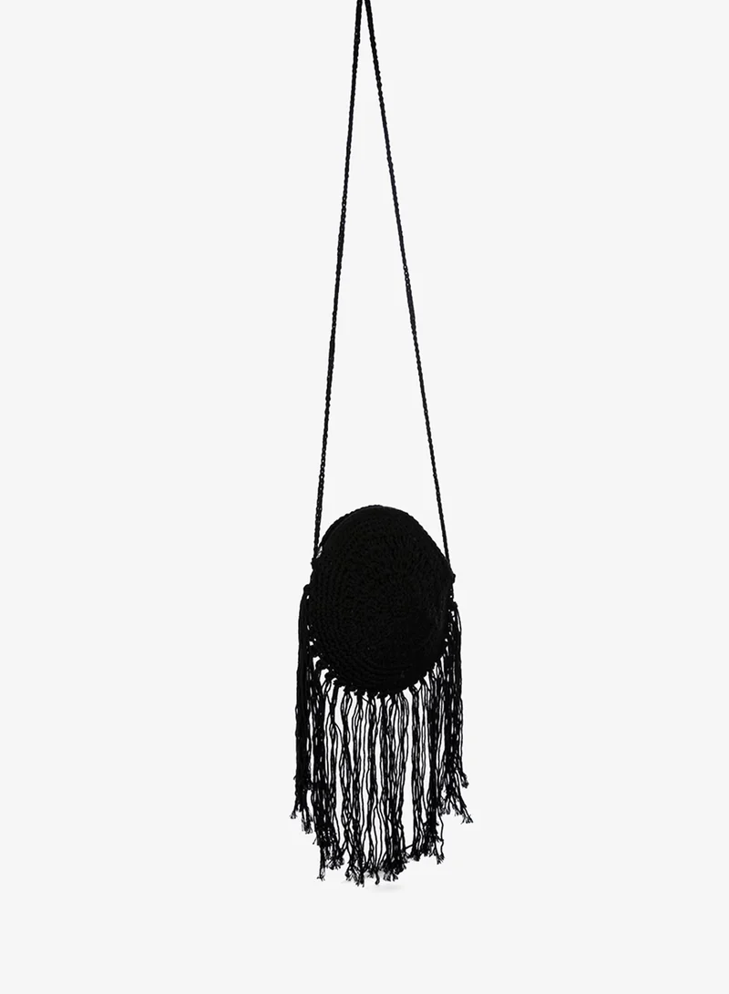 London Rag London Rag Dream Catcher Handmade Crochet Boho Round Bag in Black