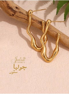 Julia Store Water Wave V Shape Earrings Trendy 18K Gold Plated Earrings Chunky Hoop Earrings | Hypoallergenic Gold Earrings for Women Best Seller Stainless Steel Jewelry By Julia Store  - Image 1