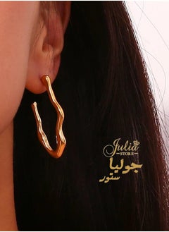 Julia Store Water Wave V Shape Earrings Trendy 18K Gold Plated Earrings Chunky Hoop Earrings | Hypoallergenic Gold Earrings for Women Best Seller Stainless Steel Jewelry By Julia Store  - Image 2