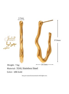 Julia Store Water Wave V Shape Earrings Trendy 18K Gold Plated Earrings Chunky Hoop Earrings | Hypoallergenic Gold Earrings for Women Best Seller Stainless Steel Jewelry By Julia Store  - Image 3