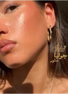 Julia Store Water Wave V Shape Earrings Trendy 18K Gold Plated Earrings Chunky Hoop Earrings | Hypoallergenic Gold Earrings for Women Best Seller Stainless Steel Jewelry By Julia Store  - Image 4