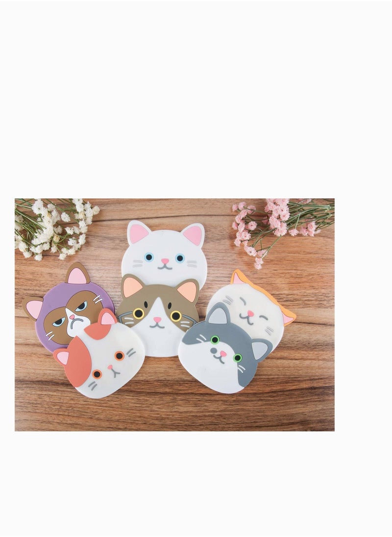 Y&D - Cup Mat, Qute Cat Silicone Rubber Coaster Any Table Type for Glass Tea- Best Housewarming Beverage, Drink, Home House Kitchen Decor Wedding Registry Gift Idea Size Drinking Glasses, 6Pcs - Image 1