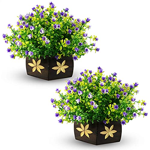 Crystu Beautiful Artificial Plants with Pot | Bonsai Tree & Plants | Bonsai Tree for Indoor with Wooden Pot for Office Home Decor Showpiece (Pack of Combo 2 pc) - Image 1