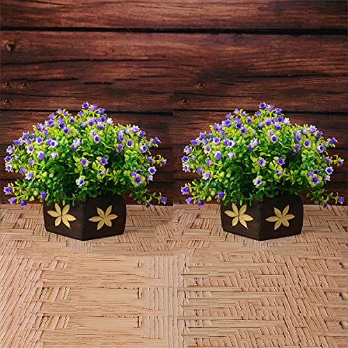 Crystu Beautiful Artificial Plants with Pot | Bonsai Tree & Plants | Bonsai Tree for Indoor with Wooden Pot for Office Home Decor Showpiece (Pack of Combo 2 pc) - Image 3