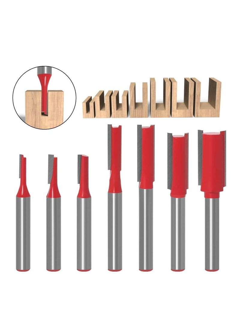 Y&D - 7 Pieces Shank Straight Router Bit Set, 1/4-Inch Set Double Flute Woodworking Milling Trimming Cutter Tools - Image 1