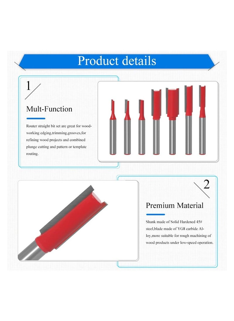 Y&D - 7 Pieces Shank Straight Router Bit Set, 1/4-Inch Set Double Flute Woodworking Milling Trimming Cutter Tools - Image 1