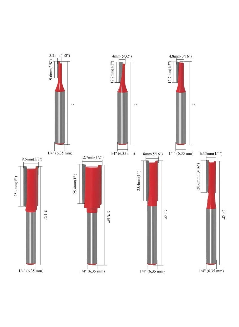 Y&D - 7 Pieces Shank Straight Router Bit Set, 1/4-Inch Set Double Flute Woodworking Milling Trimming Cutter Tools - Image 1