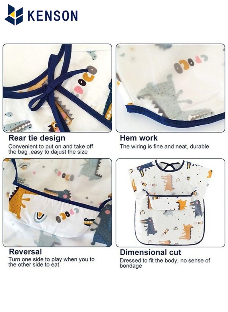 KENSON 2-Pack Baby Bibs with Pocket, Safety Material, Waterproof Sleeved Bibs for Eating Feeding, Toddler Baby Girls Boys Smock Bibs - Image 5