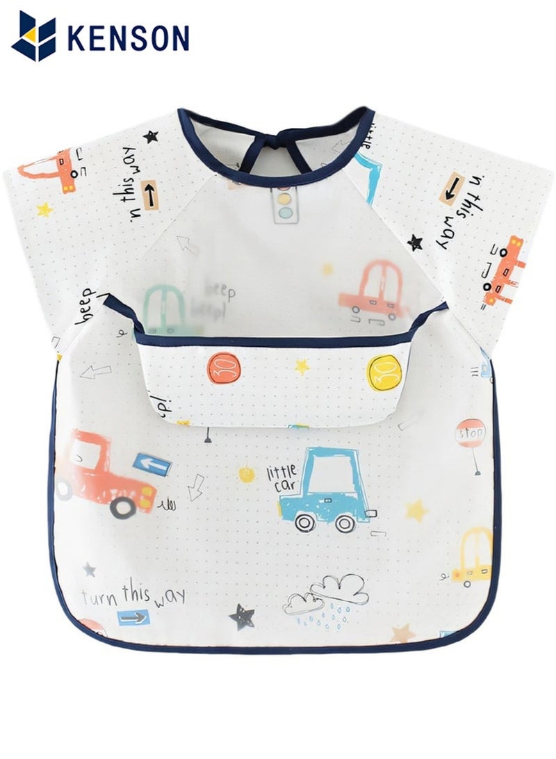 KENSON 2-Pack Baby Bibs with Pocket, Safety Material, Waterproof Sleeved Bibs for Eating Feeding, Toddler Baby Girls Boys Smock Bibs - Image 3